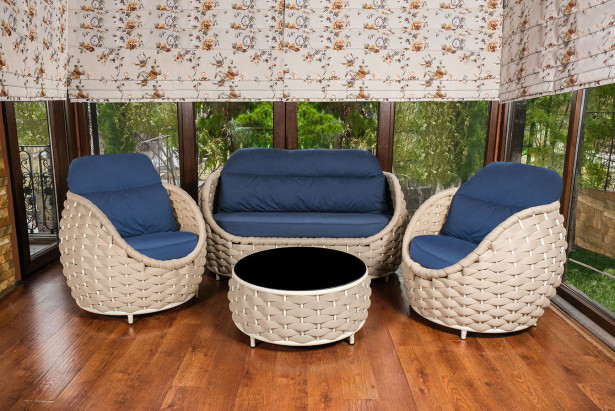 Oleskeluryhmä Linento Garden Dubai, 2 istuttava sohva + 2 nojatuolia + pöytä, beige