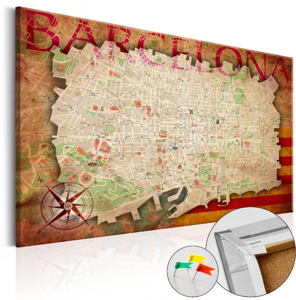 Korkkitaulu Artgeist Map of Barcelona, eri kokoja