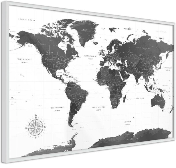 Juliste Artgeist Monochrome Map, kehyksillä, eri kokoja