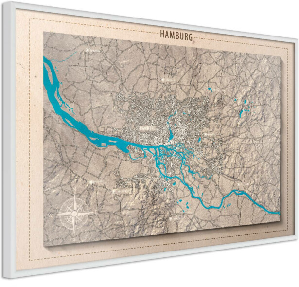 Juliste Artgeist Isometric Map: Hamburg, kehyksillä, eri kokoja