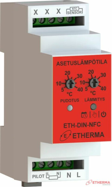 Termostaatti Etherma, ETH-DIN-NFC, DIN-kiskoon