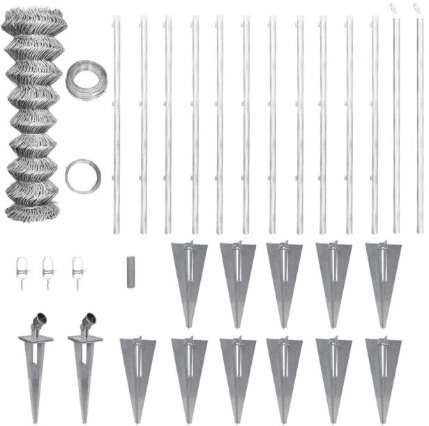 Verkkoaita tolpilla ja maapiikeillä, galvanoitu teräs, 25x1.25 m