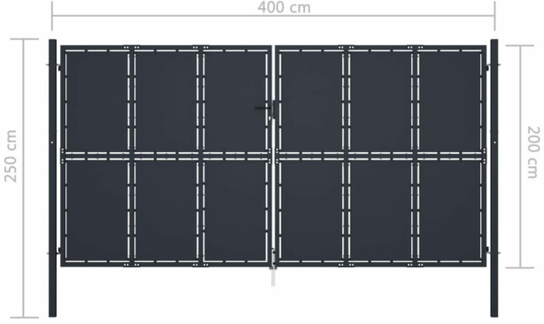 Puutarhaportti, teräs, 400x200cm, umpinainen, antrasiitti