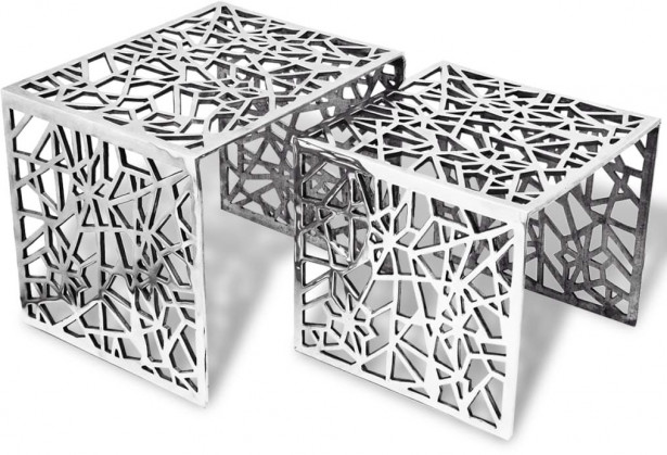 Kaksiosainen sivupöytä neliö alumiini hopea_1