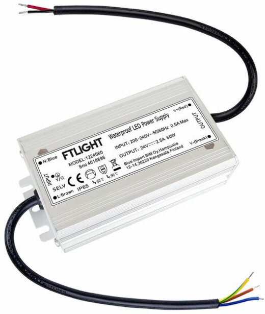 LED-vakiojännitelähde FTLIGHT 60W 24V IP65