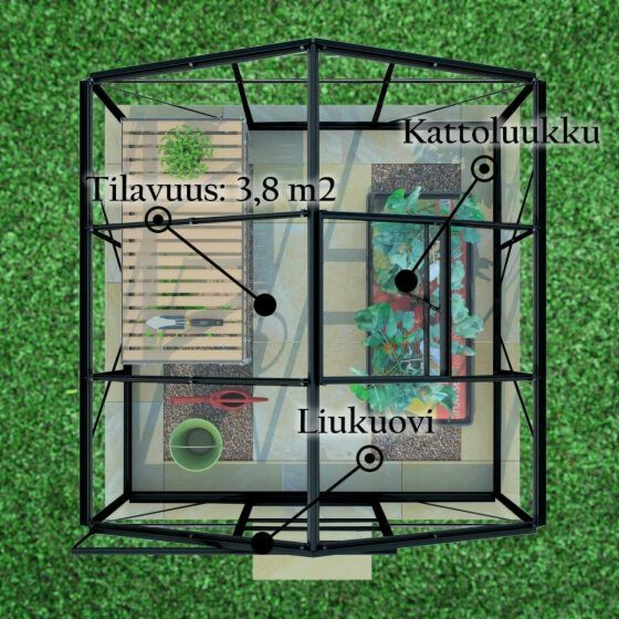 Kasvihuone Lykke, 3,8 m², hybrid, musta 