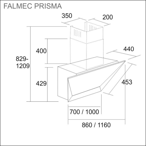 Falmec Liesituuletin Prisma 85, seinämalli, valkoinen/lasi 