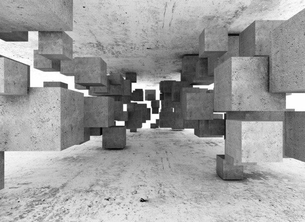Kuvatapetti A.S. Creation Designwalls Concrete Tetris, 350x255cm, harmaa