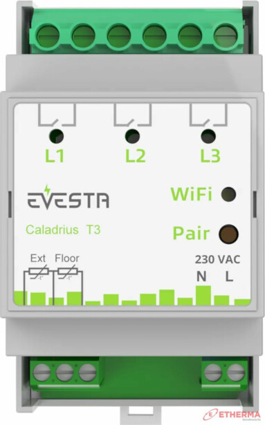 Älytermostaatti pörssisähköohjauksella Etherma Evesta Caladrius T3, wifiohjelmoitava, 3-vaihe 3x16A