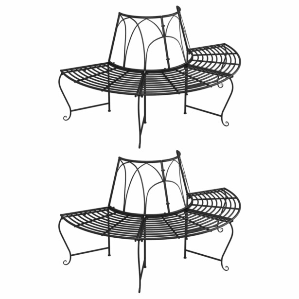 Puolipyöreä puunympäryspenkki 2 kpl Ø159 cm musta teräs