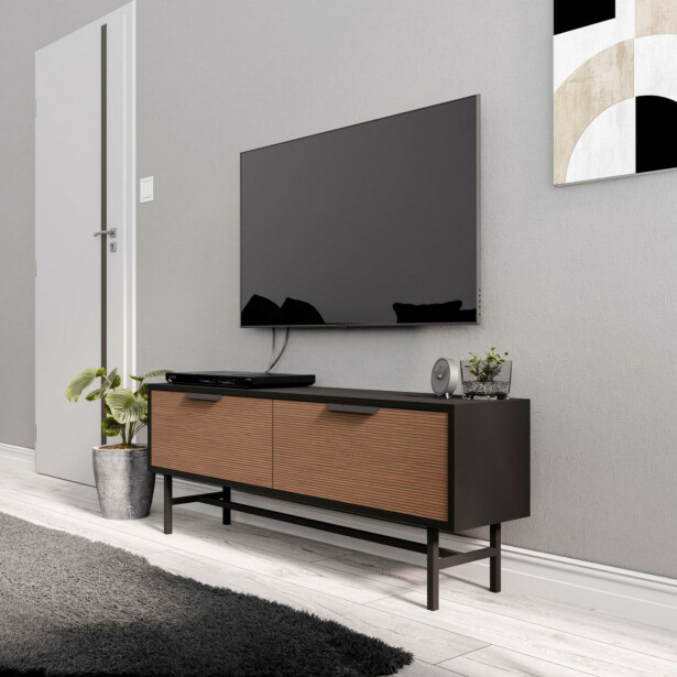 TV-taso Linento Furniture Blanco, musta/puu