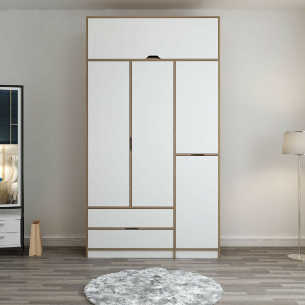 Vaatekaappi Linento Furniture Elina 8911, valkoinen/puunväri