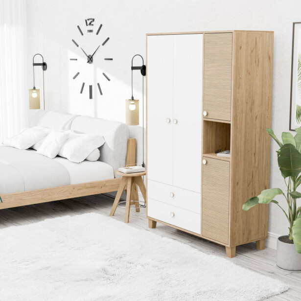 Vaatekaappi Linento Furniture Lisa 3520, tammi/valkoinen