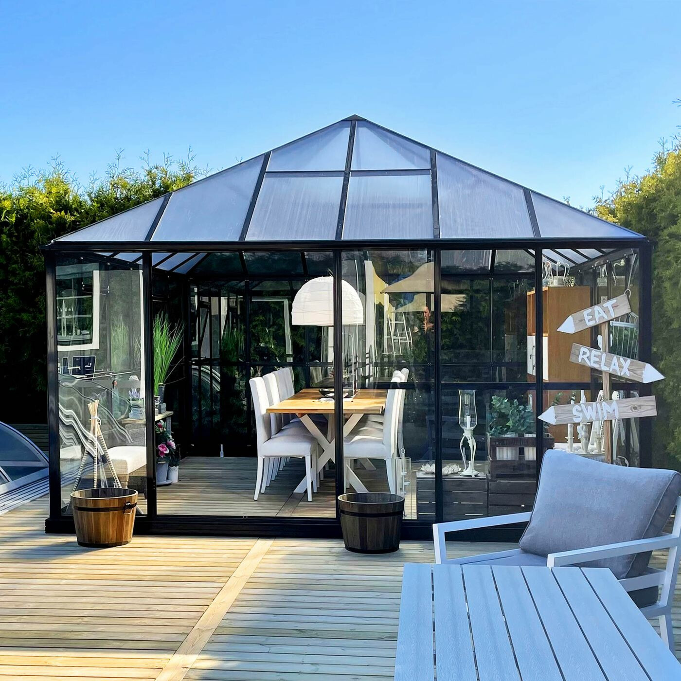 Kasvihuone Metalcraft Gazebo Premium, 19m², 4mm turvalasi, kennolevykatto,  musta 