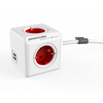 Jatkojohto Allocacoc PowerCube Extended USB, 1.5m, 4-osainen + 2xUSB-A, punainen/valkoinen