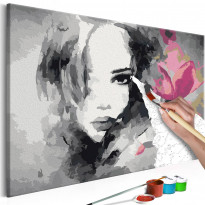 DIY-taulu Artgeist Black &amp; White Portrait With A Pink Flower, 40x60cm