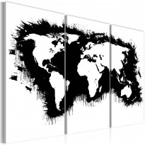 Canvas-taulu Artgeist Monokromaattinen maailmankartta, 3-osainen, eri kokoja