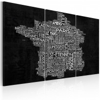 Canvas-taulu Artgeist Text map of France on the black background, 3-osainen, eri kokoja