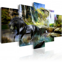 Canvas-taulu Artgeist Black horse and paradise waterfall, eri kokoja