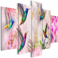 Canvas-taulu Artgeist Colourful Hummingbirds Pink, 5-osainen, leveä, eri kokoja