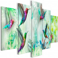 Canvas-taulu Artgeist Colourful Hummingbirds Green, 5-osainen, leveä, eri kokoja