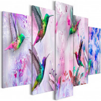 Canvas-taulu Artgeist Colourful Hummingbirds Violet, 5-osainen, leveä, eri kokoja