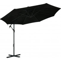 Aurinkovarjo led-valoilla ja teräspylväällä 300 cm musta