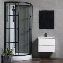 Suihkukaappi Bathlife Betrakta, 800x800mm, pyöreä, musta kehys, valkoinen suihkuseinä