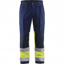 Huomiohousut Blåkläder 1551 Highvis Stretch, mariininsininen/huomiokeltainen