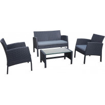 Oleskeluryhmä Kylie, 2-istuttava sohva + 2 tuolia + pöytä, harmaa/musta