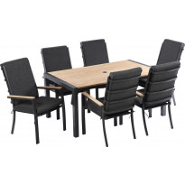 Ruokailuryhmä Argonia, 160cm pöytä + 6 tuolia, musta