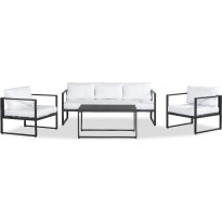 Sohvaryhmä Silvia, 3-istuttava sohva + 2 tuolia + pöytä, musta/valkoinen