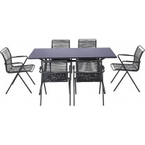 Ruokailuryhmä Rosasco, 160cm pöytä + 6 tuolia, musta