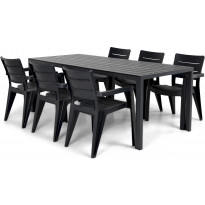 Ruokailuryhmä Lazio, 205cm, 6 tuolia, musta/harmaa