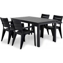 Ruokailuryhmä San Vigilio, 150-210cm, 4 pinottavaa tuolia, musta/harmaa