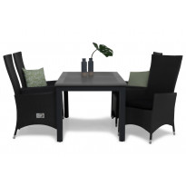 Ruokailuryhmä Sitges 4 Lusaka tuolia musta/harmaa 152-210 cm mustat pehmusteet