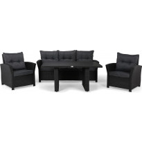 Sohvaryhmä James, 3-istuttava sohva + 2 tuolia + pöytä, musta/harmaa
