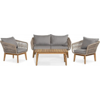 Sohvaryhmä Morocco, 2-istuttava sohva + 2 tuolia + pöytä, beige/harmaa