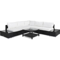 Oleskeluryhmä Bahamas, 5-istuttava sohva + 2 päätypöytää + pieni sohvapöytä hyllyllä, musta/valkoinen