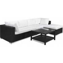 Oleskeluryhmä Bahamas, 5-istuttava sohva + divaani + pieni sohvapöytä hyllyllä, musta/valkoinen