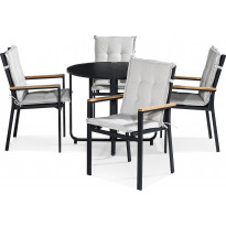 Ruokailuryhmä Flippy/Las Vegas, Ø90cm pöytä + 4 pinottavaa tuolia, musta/luonnonvalkoinen