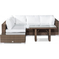 Oleskeluryhmä Bahamas, 4-istuttava sohva + päätypöytä + korkea sohvapöytä, hiekka/valkoinen