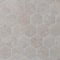 Marmorimosaiikki Qualitystone Hexagon White, verkolla, 60 x 60 mm