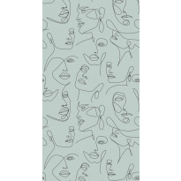 Paneelitapetti PhotowallXL Line Art Faces, 1.50x2.79m, vaaleanvihreä