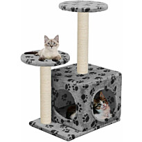 Kissan kiipeilypuu, sisal-pylväillä, 60cm, tassukuvio, harmaa