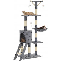 Kissan kiipeilypuu, sisal-pylväillä, 49x35x138cm, tassukuvio, harmaa
