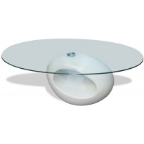 Sohvapöytä soikea lasinen pöytälevy korkeakiilto valkoinen