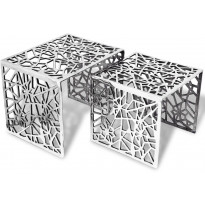 Kaksiosainen sivupöytä neliö alumiini hopea
