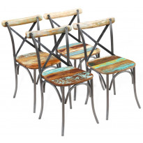 Ruokapöydän tuolit, 4 kpl, täysi uusiokäytetty puu, avoin ristiselkänoja