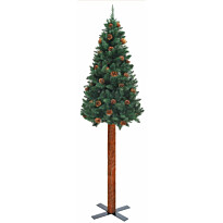 Kapea joulukuusi aidolla puulla ja kävyillä, vihreä, 150cm, PVC